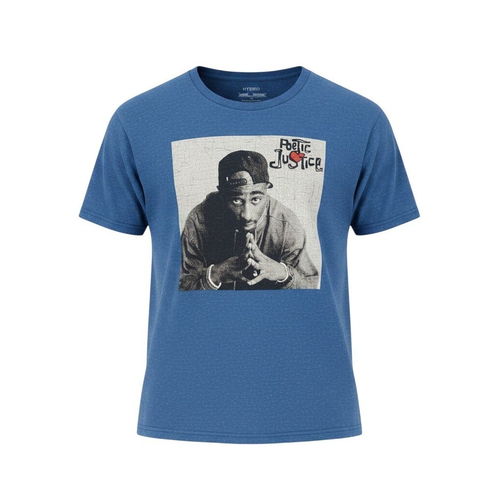 Poetic Justice Tupac Shakur Graphic Tee Shirt Blue Mens Medium M Hybrid Apparel